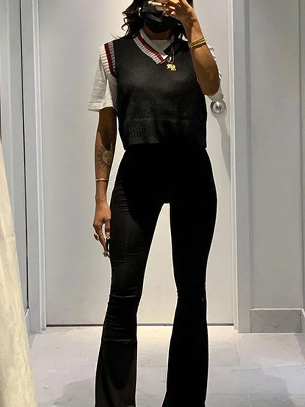 Solid High Waist Flared Pants