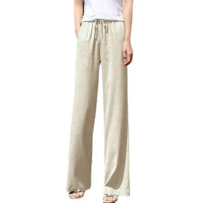 Summer Women Line Pants Loose Straight Drape Casual Culottes