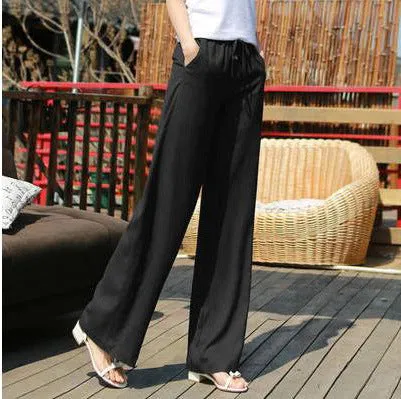 Summer Women Line Pants Loose Straight Drape Casual Culottes