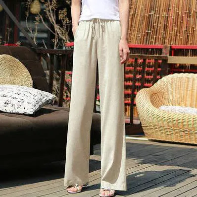 Summer Women Line Pants Loose Straight Drape Casual Culottes