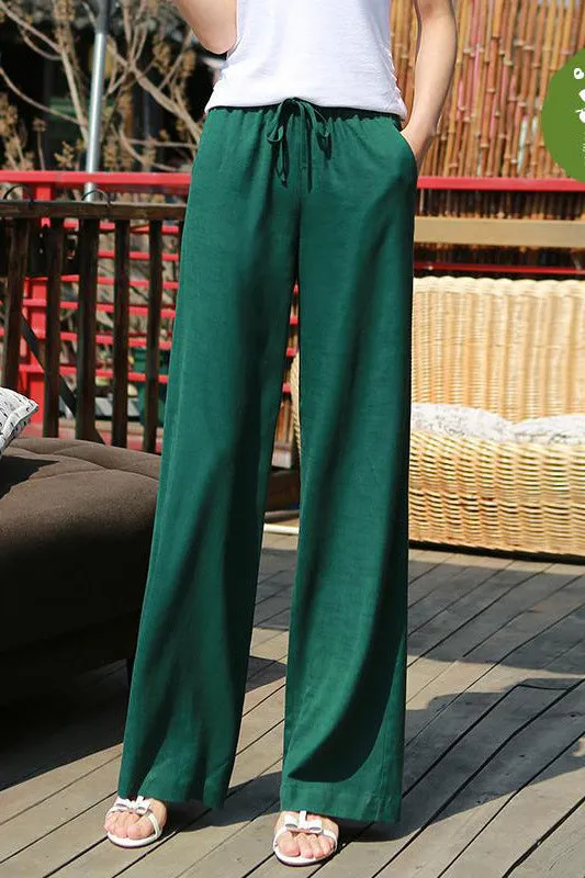 Summer Women Line Pants Loose Straight Drape Casual Culottes