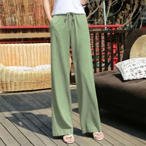 Summer Women Line Pants Loose Straight Drape Casual Culottes
