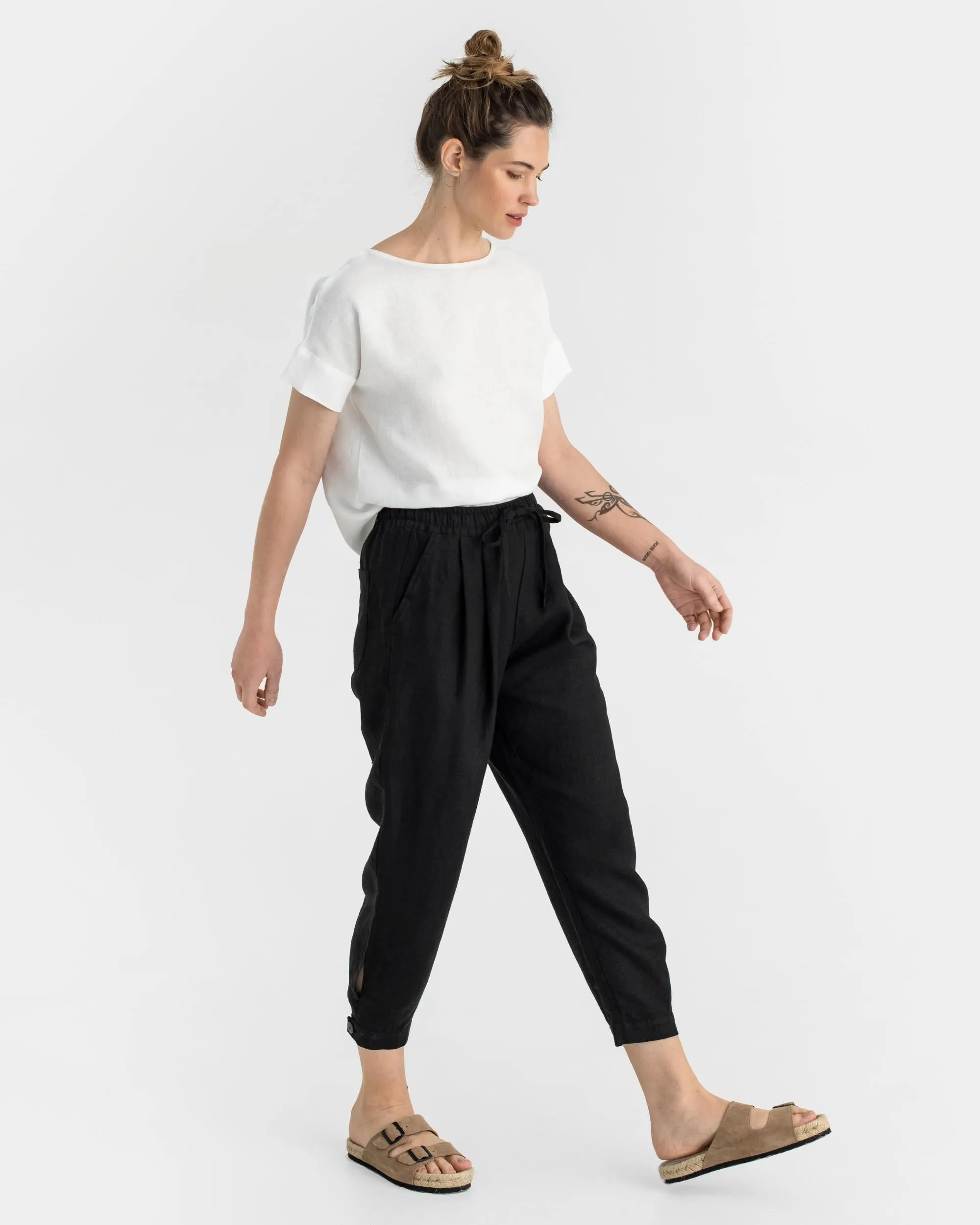 Tapered linen pants MONTAUK in Black