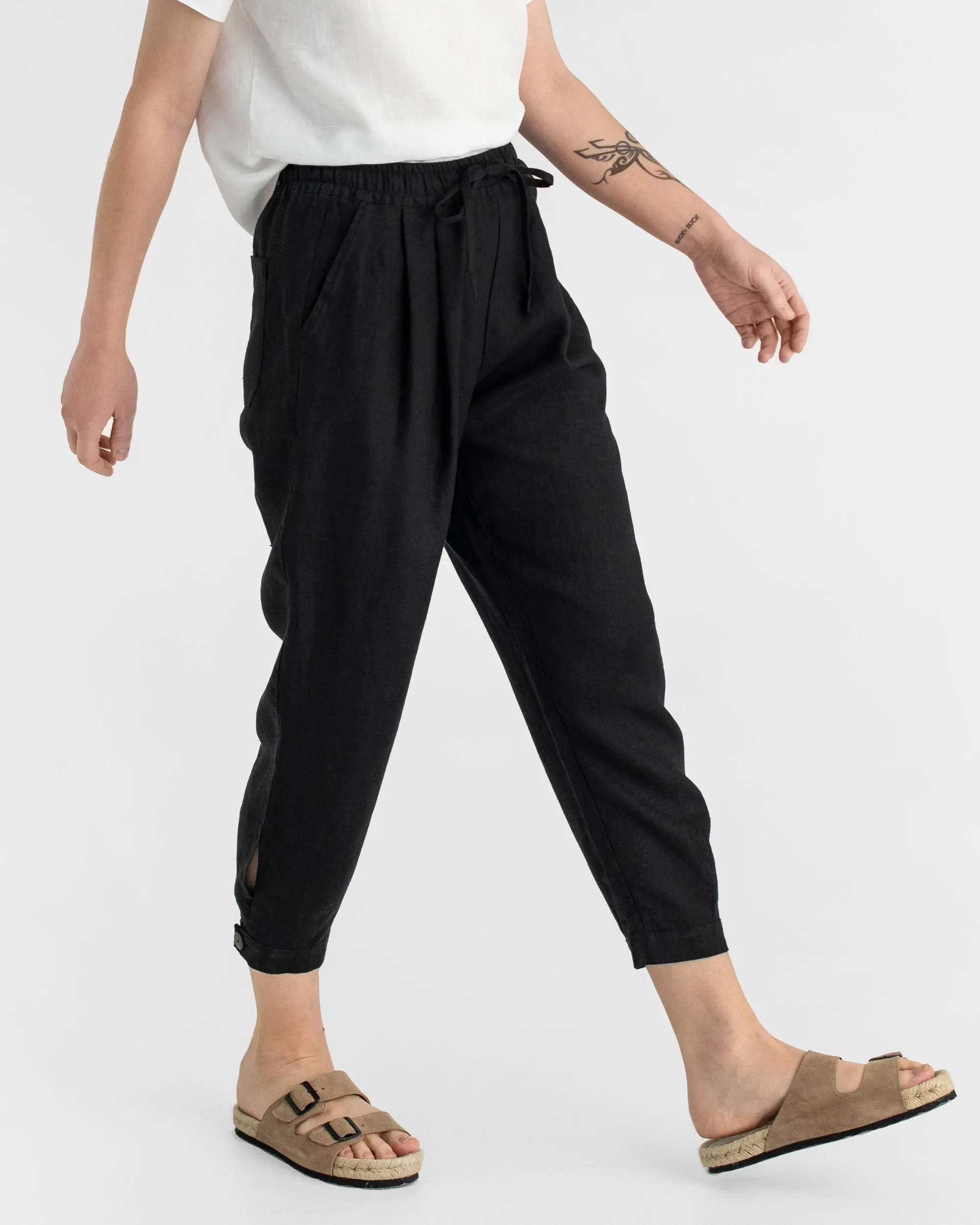 Tapered linen pants MONTAUK in Black
