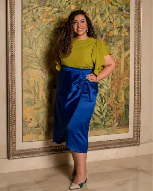 The Diva Satin wrap Skirt - blue