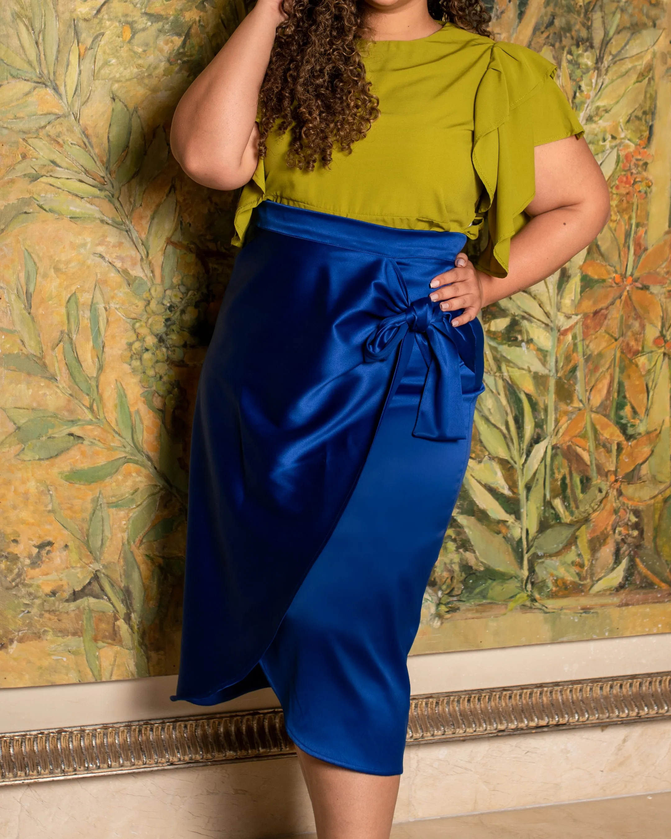 The Diva Satin wrap Skirt - blue