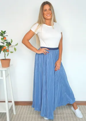 The Pleated Maxi Skirt - Slate Blue Pleats