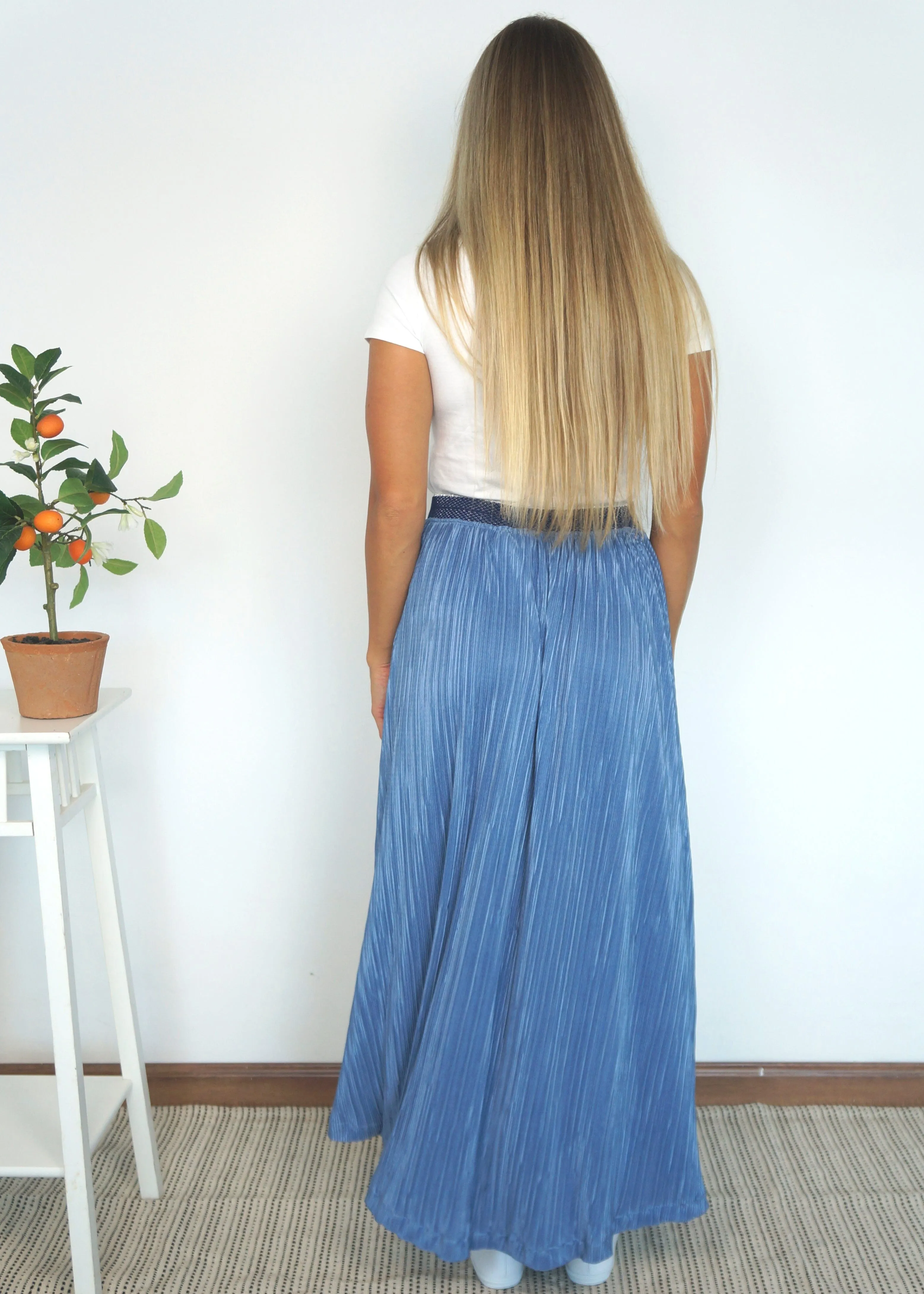 The Pleated Maxi Skirt - Slate Blue Pleats