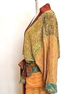 Top of the Line Silk Kimono Duster Mixed Print (Bronze/Green)