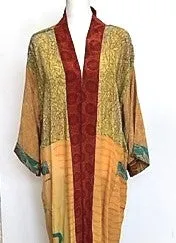 Top of the Line Silk Kimono Duster Mixed Print (Bronze/Green)