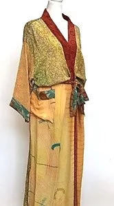 Top of the Line Silk Kimono Duster Mixed Print (Bronze/Green)