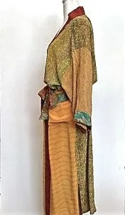 Top of the Line Silk Kimono Duster Mixed Print (Bronze/Green)