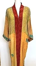 Top of the Line Silk Kimono Duster Mixed Print (Bronze/Green)