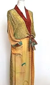 Top of the Line Silk Kimono Duster Mixed Print (Bronze/Green)