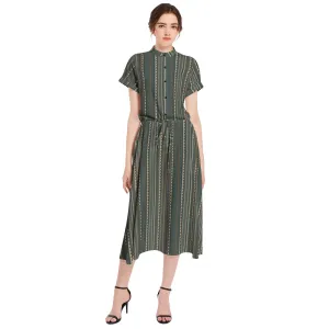Tribal Storm Drawstring Waist A-line Flared Midi Dress