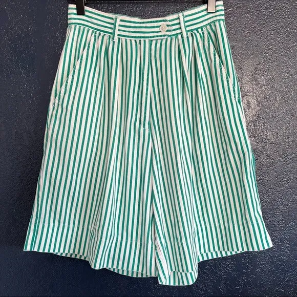 Vintage Eddie Bauer Pinstripe Long High Waisted Pleated Front Trouser Shorts