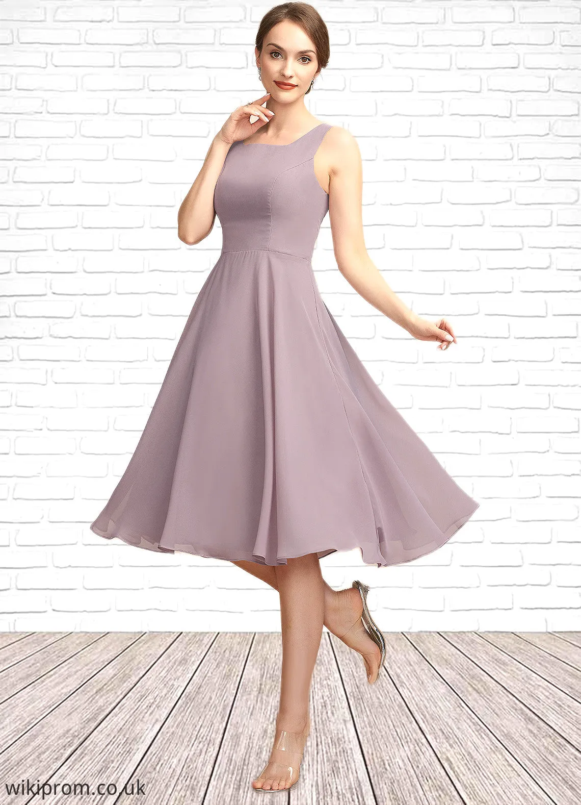 Yasmin A-Line Square Neckline Knee-Length Chiffon Mother of the Bride Dress SWK126P0014940