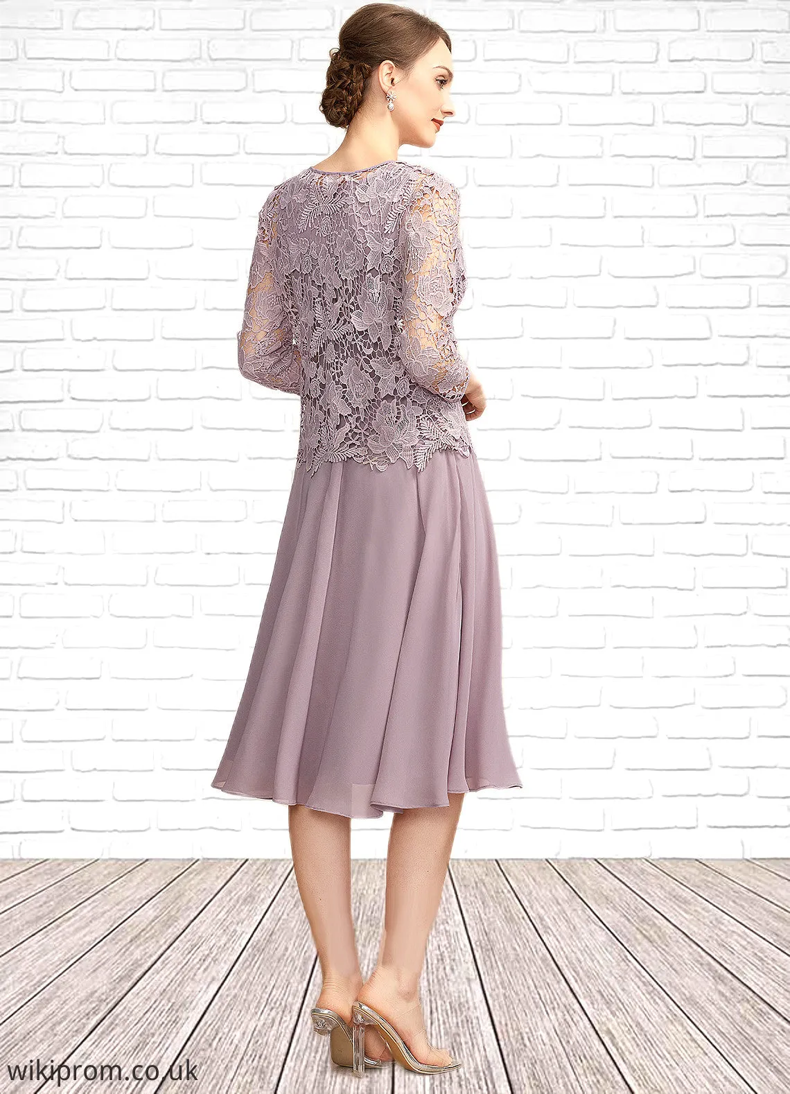 Yasmin A-Line Square Neckline Knee-Length Chiffon Mother of the Bride Dress SWK126P0014940