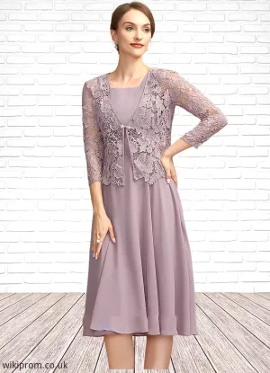 Yasmin A-Line Square Neckline Knee-Length Chiffon Mother of the Bride Dress SWK126P0014940