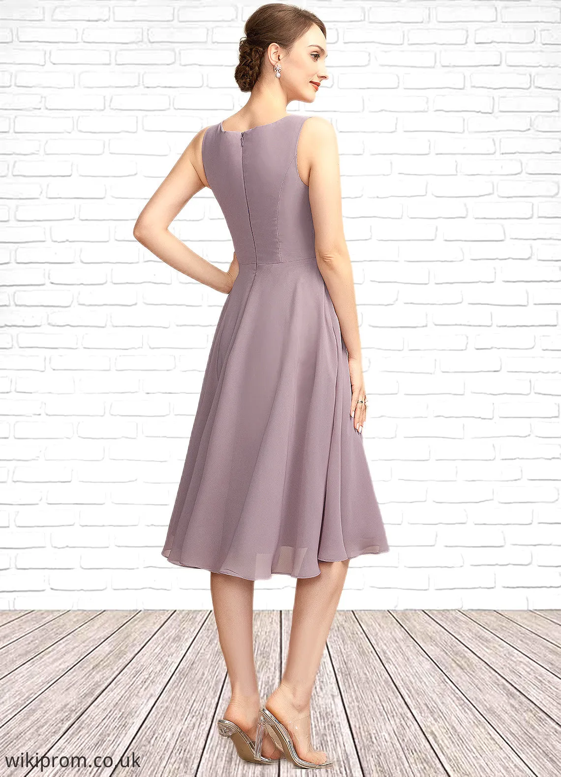Yasmin A-Line Square Neckline Knee-Length Chiffon Mother of the Bride Dress SWK126P0014940