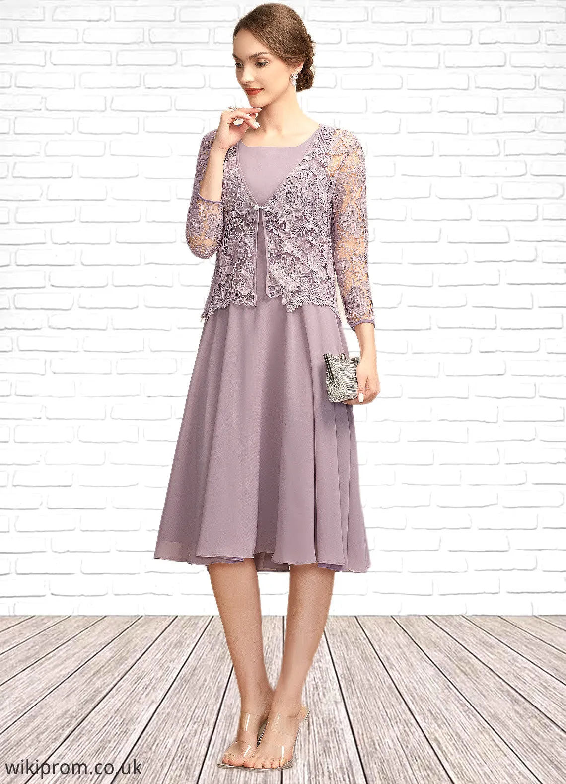 Yasmin A-Line Square Neckline Knee-Length Chiffon Mother of the Bride Dress SWK126P0014940